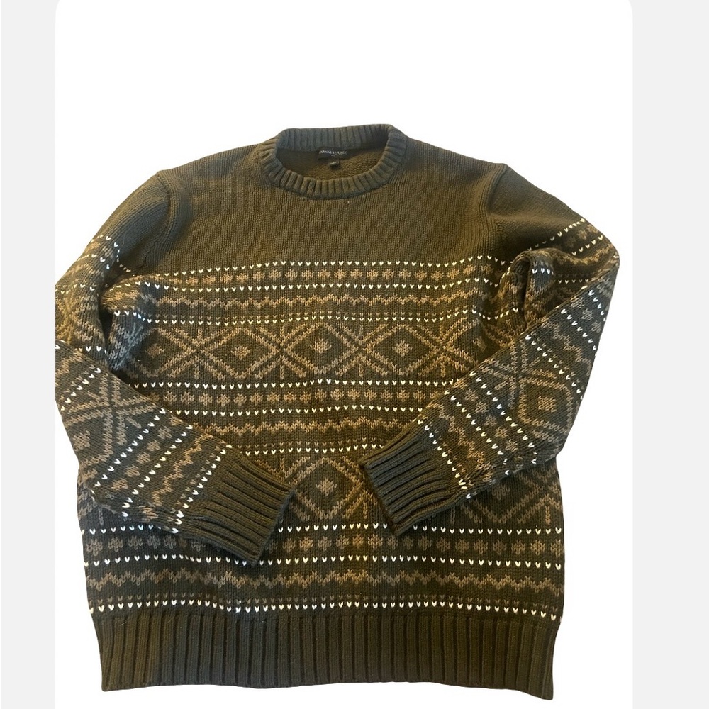 Banana Republic Olive Green Fair Isle Crewneck Sweater